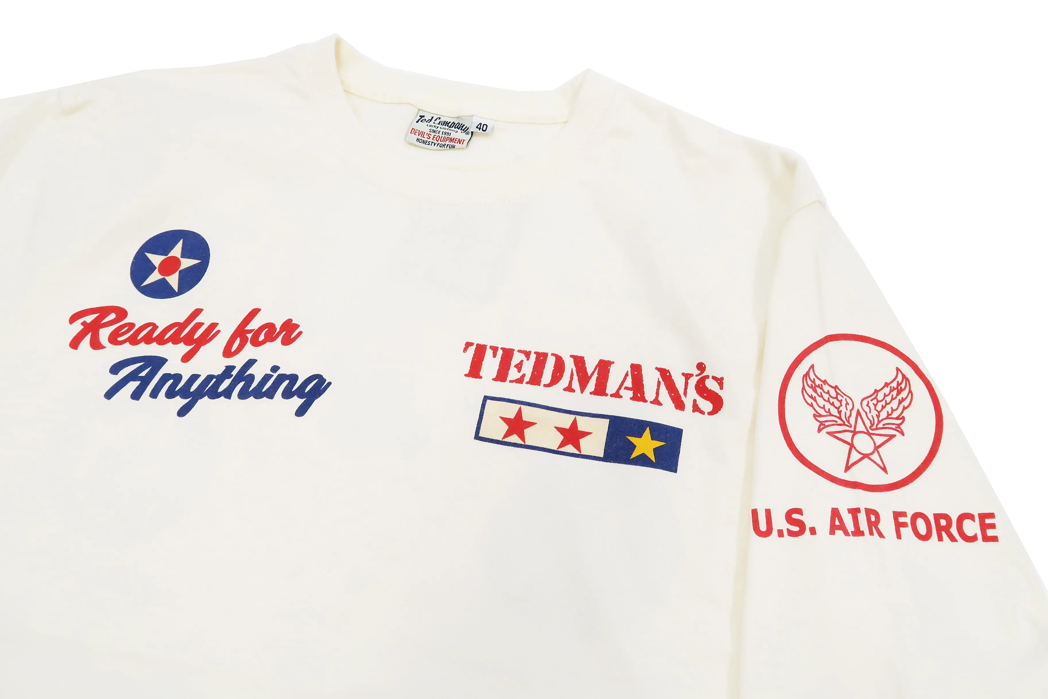 Tedman T-Shirt Men's Lucky Devil Military Graphic Long Sleeve Tee Efu-Shokai TDLS-349 Off-White