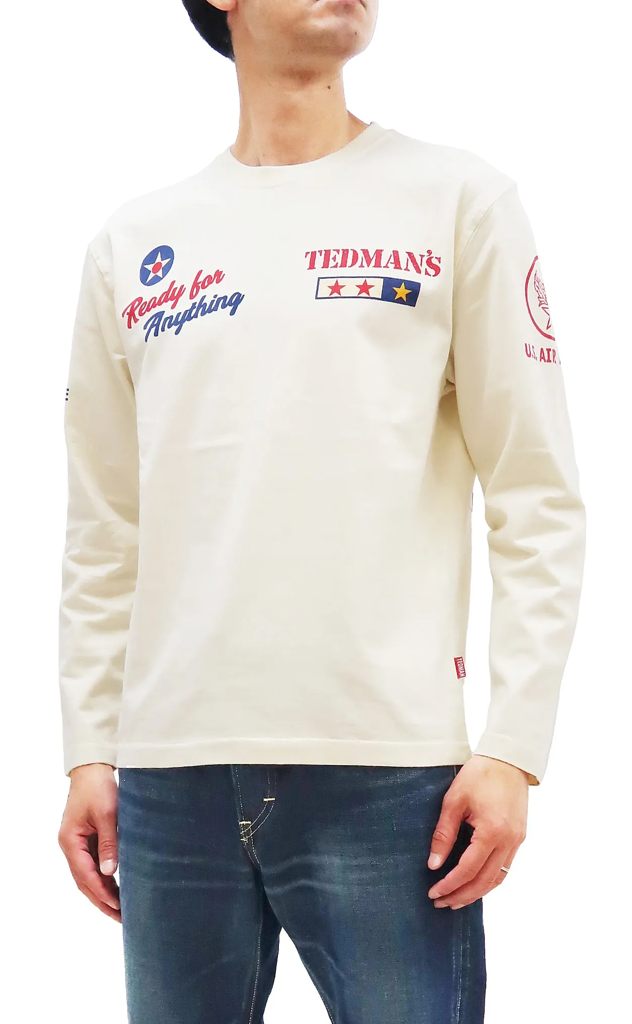 Tedman T-Shirt Men's Lucky Devil Military Graphic Long Sleeve Tee Efu-Shokai TDLS-349 Off-White