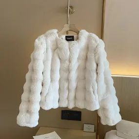 Women's Short Imitation Fur Plush Collarless Coat