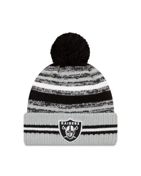 Youth Las Vegas Raiders New Era 2021 NFL Sideline - Sport Official Pom Cuffed Knit Hat - Gray/Black